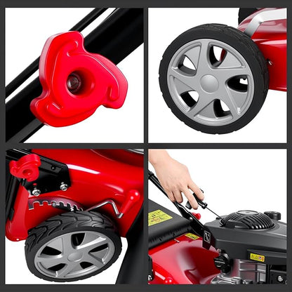 Self Propelled Lawn Mower Gas Powered with 50L Grass Bag Big Wheels 131cc Gas Engine 3 in 1 Mulch Bag Side Discharge Rear Wheel Drive for Hills Uneven 131CC
