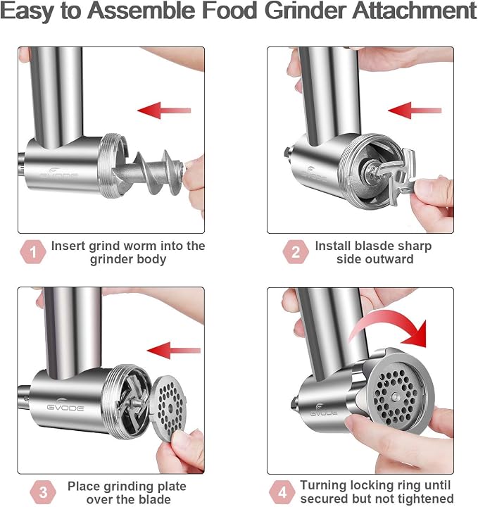 GVODE Stainless Steel Meat Grinder Attachment for KitchenAid Stand Mixer, Meat Grinder for KitchenAid Includes 4 Grinding Plates & 3 Sausage Tubes, Dishwasher-Safe Design with Sausage Stuffer Kit | Meat Grinder for KitchenAid Includes 4 Grinding Plates...