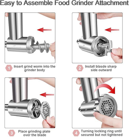 GVODE Stainless Steel Meat Grinder Attachment for KitchenAid Stand Mixer, Meat Grinder for KitchenAid Includes 4 Grinding Plates & 3 Sausage Tubes, Dishwasher-Safe Design with Sausage Stuffer Kit | Meat Grinder for KitchenAid Includes 4 Grinding Plates...