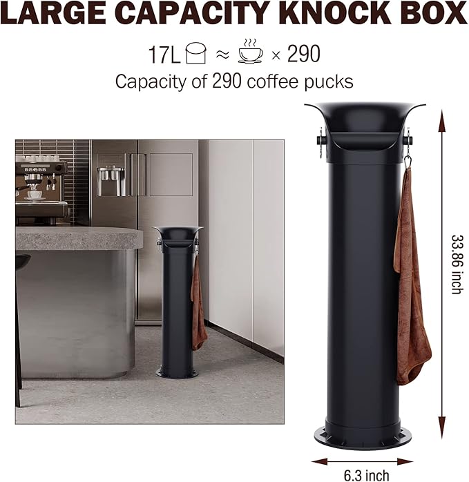 Knock Box for Espresso Grounds, Home and Commercial Use Knockbox with Removable Non-Slip Base & Barista Towel, Espresso Knock Box, Coffee Grind Collection Dump Bin, Extra Large