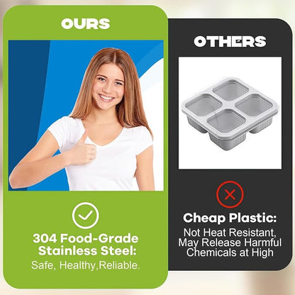 3 Pack Bento Box, Stainless Steel Snack Containers With Lids, Leak Proof Metal Lunch Box with 3 Compartments, Stackable Food Storage Container for Work, Travel, Dishwasher Safe