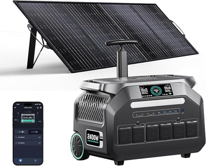 IEE 2400W/2048Wh Solar power station With 200W Solar Panel,P2400 Solar Generator(4800W Peak),1800W Super Fast Charging,APP Control Emergency Power Station for Home, Camping, Power Outages