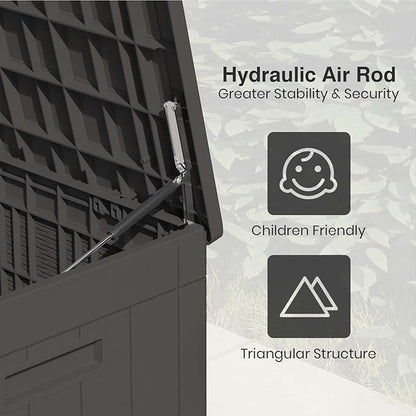 Patiolife 100 Gallon Resin Deck Box, Large Outdoor Storage Box for Garden Tools, Pool Supplies, Waterproof and Lockable, Black