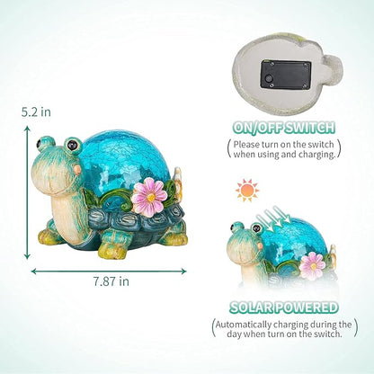Afirst Garden Turtle Statue Outdoor Decor - Resin Outdoor Figurine Glass Solar Lights Indoor Outdoor Decorations Patio Lawn Yard Art Ornaments