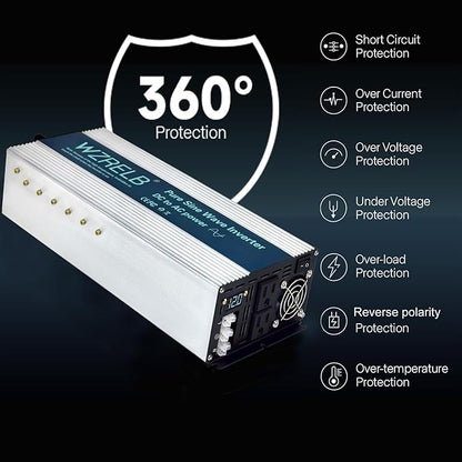 WZRELB 3000W Pure Sine Wave Inverter, Car Power Inverter 48V DC to 110V 120V AC Converter for RV, Truck, Solar, Outdoor with Dual AC Outlets, Hardwire Port, Surge 6000W, LED Display,Off-Grid