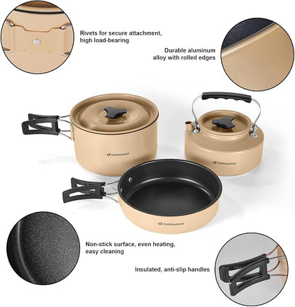 Odoland 15pcs Camping Cookware Mess Kit, 1.9L Pot, for Camping, Backpacking | Anodized aluminum, for hiking, outdoor cooking and picnic, 1.9L pot 0.8L kettle 0.86L pan mess kit, little compact pot set