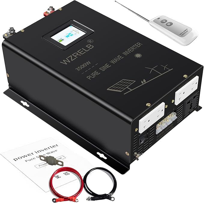 WZRELB 3500W 24V Pure Sine Wave Inverter,24 Volt DC to AC 120V 240V Split Phase Power Inverter,7KW Surge,5 AC Outlets,AC Hardwire Terminal,High Efficiency up to 91.6%,Wireless Remote, SP350024RC