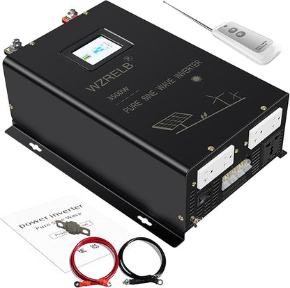 WZRELB 3500W 24V Pure Sine Wave Inverter,24 Volt DC to AC 120V 240V Split Phase Power Inverter,7KW Surge,5 AC Outlets,AC Hardwire Terminal,High Efficiency up to 91.6%,Wireless Remote, SP350024RC