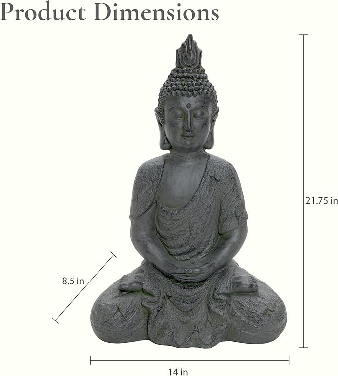 LuxenHome Large Buddha Statue Outdoor and Indoor, 22" Fiber Stone Meditating Buddhas Garden Statues Outdoor, Zen Buddha Garden Sculptures & Statues, Outdoor Statues for Patio, Backyard Deck