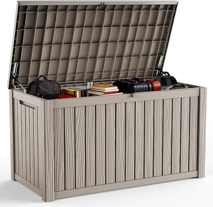 DRATO 200 Gallon Deck Box, Waterproof Resin Large Outdoor Storgae Box for Patio Furniture, Patio Cushions, Gardening Tools, Pool Supplies, Lockable