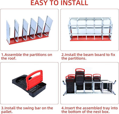 Chicken Nesting Box, 10-Hole Metal Wall Mount Chicken Laying Boxes with Legs and Lid Cover, Easy to Assemble, Roll-Away Egg Design Nesting Boxes for Outdoor Chicken Coop & Farm Yard, Red