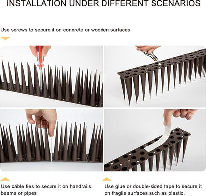 OFFO Bird Spikes Pigeon Outdoor Spikes for Cat Keep Birds Raccoon Woodpecker Away Covers 20 Feet(6.1m), Brown