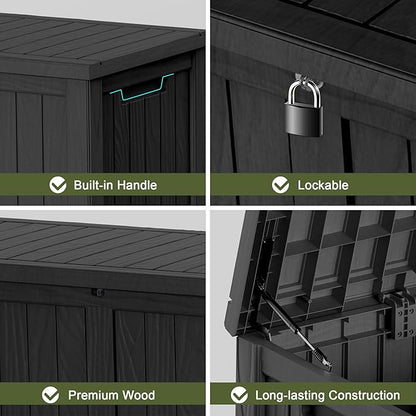 150 Gallon Waterproof Outdoor Storage Box,Resin Deck Box,Lockable Outside Storage Box Container for Patio Furniure,Garden,Tools (150 Gallon,Black)