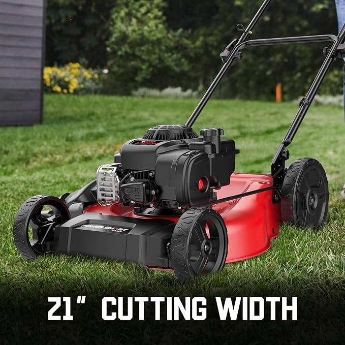 PowerSmart 21 in. Gas Lawn Mower with 125cc Briggs and Stratton E300 Engine, 2-in-1 Push Mower with Mulching & Side-Discharge