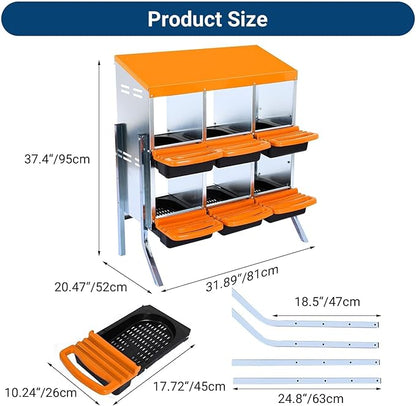 Two-Tier Chicken Nesting Box, 6 Hole Metal Chicken Egg Laying Box with Roll Away, Egg Collection Nesting Boxes for Chicken Coop, with Leg