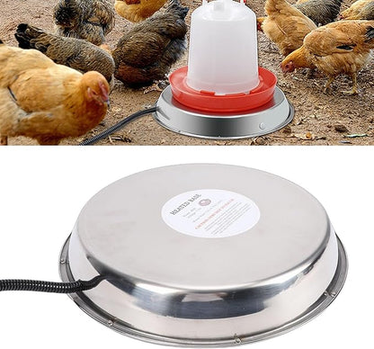 Chicken Waterer Heating Base with Thermostat Control Electric Heater for Metal Plastic Poultry Drinker Ducks Geese Turkeys Pigeons Stainless Steel 11.61in 5.25ft Cord (US Plug)