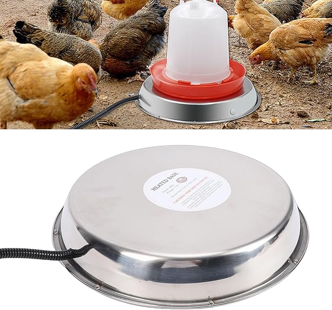 5 Gallons Chicken Waterer Heating Base 48w Heater Prevent Water Freezing Chicken Waterer Overheat Protection Heated Base with Easy Operation for Metal Plastic Poultry (Silver)
