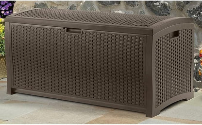 Suncast 99 Gallon Deck Garden Garage Home Wicker Resin Pool Box, Mocha (3 Pack)