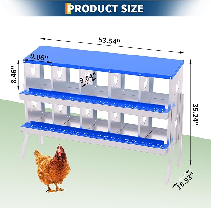 Chicken Nesting Box,10 Compartments Galvanized Steel Metal Chicken Laying Box with Roll Out Egg Collection,Wall Mount Chicken Nesting Boxes,Easy Egg Collection, Hen Roosting Boxes