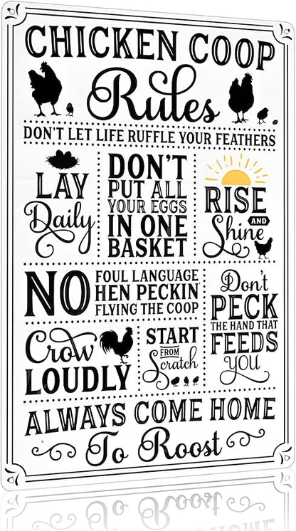 Funny Chicken Gifts Chicken Coop Rules Tin Sign for Home Farm Chicken Coop Farmhouse Kitchen Garden Decor 8 X 12 Inch (‌3720)