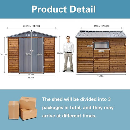 Shed 8' x 8' Storage Shed, 8x8 FT Wood Sheds & Outdoor Storage Clearance, Utility and Tool Garden Shed, Waterproof Storage Shed Large with Lockable Doors for Backyard, Patio, Outside