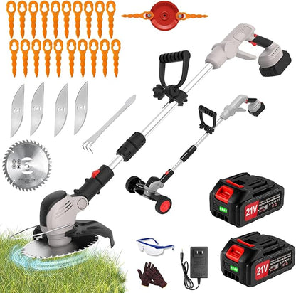 Electric Weed Wacker Eater Cordless String Trimmer Battery Powered, 21V/4000mAh Grass Trimmer Battery Operated Brush Cutter, 3 in 1 Lightweight Weed Trimmer/Lawn Edger/Trimmer Edger for Yard Garden