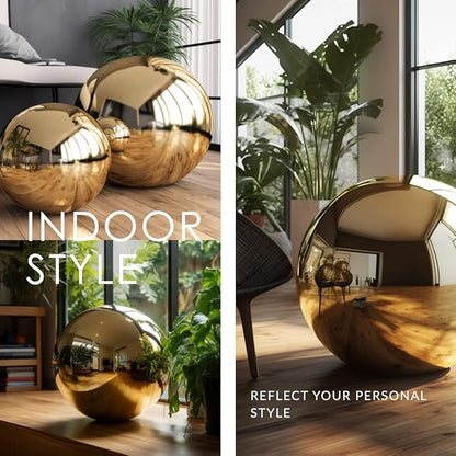 6 Inch Stainless Steel Gazing Globe,v2croft Hollow Ball Mirrored Surface Polished Shiny Sphere,Garden Stainless Steel Gazing Ball for Outdoor Lawn Pond Yard Ornament(Gold)