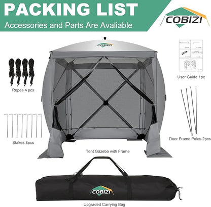 COBIZI 6x6 Pop up Gazebo Tent on Clearance, Ez up Waterproof Screen Tent Screen House with 3 sidewalls,Portable Outdoor Canopy with Carry Bag & Ground Stakes for Camping,Garden and Picnics, Grey