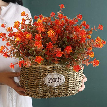 12 Bundles Artificial Outdoor Flowers UV Resistant Fake Plastic Plants No Fade Faux Fall Flowers for Hanging Planter Garden Porch Patio Window Box Wedding Thanksgiving Halloween Decor(Green Orange)