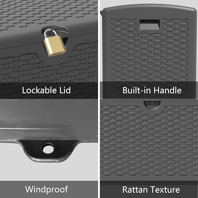 80 Plus Gallon Resin Deck Box, Waterproof Outdoor Storage Bin for Patio, Poolside, and Garden, Lockable & UV-Resistant, Ideal for Small Spaces, Black