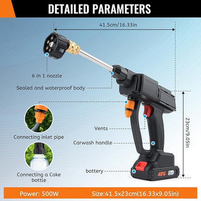Portable Pressure Washer, Handheld High-Pressure Water Spray Gun with Foam Cannon, 600PSI Cordless Jet Washer with 6-in-1 Nozzle, Battery Powered Car Cleaner Machine for Fence, Floor, Garden Cleaning