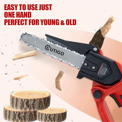 Mini Chainsaw with Battery, 8 inch Electric Chainsaw with 2 * 21V Batteries, Small Chain Saw with Safety Lock and Strong Motor for Tree Trimming, Mini Cordless Electric Chainsaw 800 W