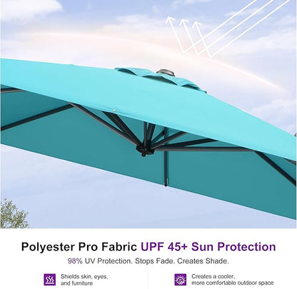 PURPLE LEAF 8 Feet Patio Umbrella Outdoor Cantilever Square Umbrella Aluminum Offset Umbrella with 360-degree Rotation for Garden Deck Pool Patio, Turquoise Blue