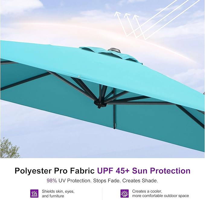 PURPLE LEAF 9 Feet Patio Umbrella Outdoor Cantilever Square Umbrella Aluminum Offset Umbrella with 360-degree Rotation for Garden Deck Pool Patio, Turquoise Blue