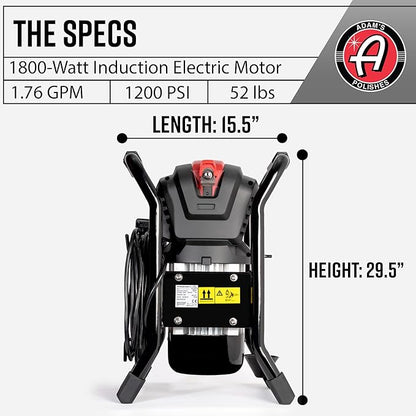 Adam's Pro Series Electric Pressure Washer 2.0 - Professional Powerful Detailing Car Washing Pressure Sprayer That Includes Snub Nose, Wall Mount & Pressure Washer Tips | 1200 PSI & 1.76 Operating GPM
