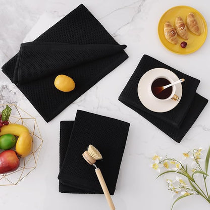 Homaxy 100% Cotton Oversized Waffle Weave Kitchen Towels, 5-Pack, Black | 20 x 28 Inches, Ultra Soft Absorbent Dish Towels, Quick Drying Large Cleaning Towels
