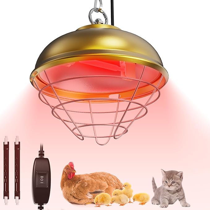 Nexum Heat Lamp for Chicken Coop, Dog Kennel, Cat Bed & Reptiles - 300W Adjustable Infrared Heat Lamp with 2 Heat Settings, Waterproof Aluminum Housing for Poultry, Livestock & Pets