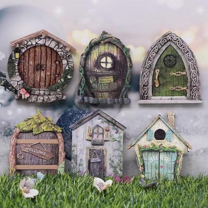 Red Streak Whimsical Miniature Fairy Door - Handcrafted 3D Mini Woodland Portal Tree Accessory for DIY Garden Landscapes, Terrarium Decor & Collector's Fantasy Displays