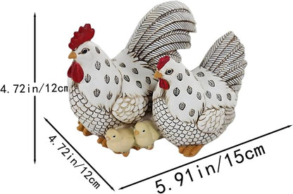 Chicken Family Decorative Sculpture, Indoor/Outdoor Outdoor Garden Statue,Rooster, Hen, Chick Garden Sculpture,Rustic Hen Statue