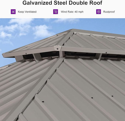 PURPLE LEAF 12' x 14' Outdoor Hardtop Gazebo, Champagne Aluminum Frame with Galvanized Steel Double Roof, Curtains and Netting for Patio Lawn and Garden
