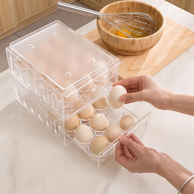 Ettori Egg Holder for Refrigerator Drawer Type Egg Container for Refrigerator BPA Free Fridge Organizer-12 Egg Storage,Stackable