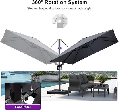 PURPLE LEAF 9.8' X 9.8' Left-right Tilting Patio Umbrella Outdoor Cantilever Swivel Square Umbrella Aluminum Offset Umbrella with 360-degree Rotation for Garden Deck Pool Patio Light Grey