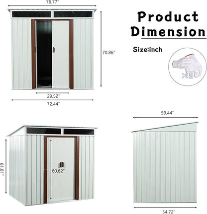 6X5 FT Outdoor Storage Shed, Waterproof Metal Garden Sheds with Lockable Door, Steel Tool Storage Buildings Shed & Outdoor Storage House for Garden, Backyard, Patio, Lawn, Trash Cans(White)