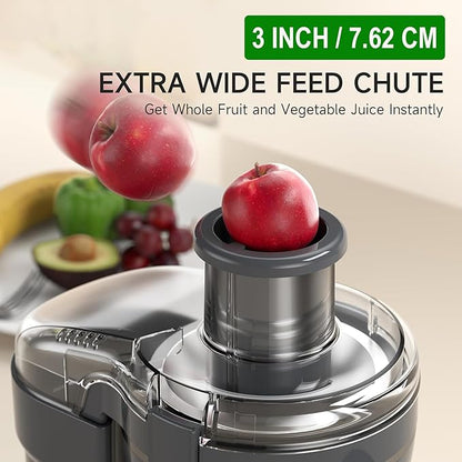 Juicer Machine, 500W Centrifugal Juicer Extractor with 3 Speed & Wide Mouth 3” Feed Chute for Fruit Vegetable, High Yield Juicer Included Cleaning Brush for Easy to Clean