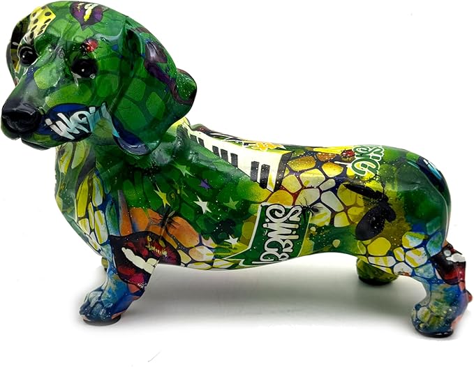 FUNSXBUG Colorful Dachshund Dog Statue Art Figurines Sculpture Collectibles Home Office Desktop Decor Outdoor Garden Display Decoration (Dachshund Dog 3)