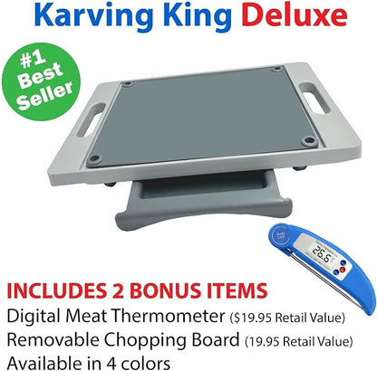 Karving King XL Deluxe Cutting Board - Spikes, Drip Tray & Meat Thermometer