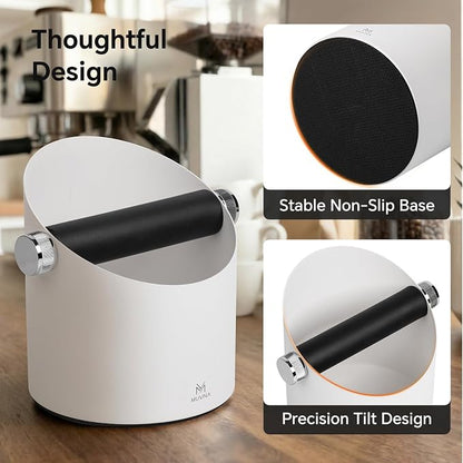 Espresso Knock Box Large Capacity - 15 Pucks Coffee Knock Box with Barista Towels, Removable Knock Bar & Non-Slip Base, Steel Coffee Puck Bin for Home, Espresso Accessories, White
