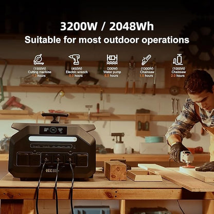 IEE P3200 Solar Generator With 3 * 200W Solar Panel, 2048Wh/3200W Power Station(6400W Peak),1800W Super Fast Charging,APP Control Emergency Power Station for Home, Camping, Power Outages