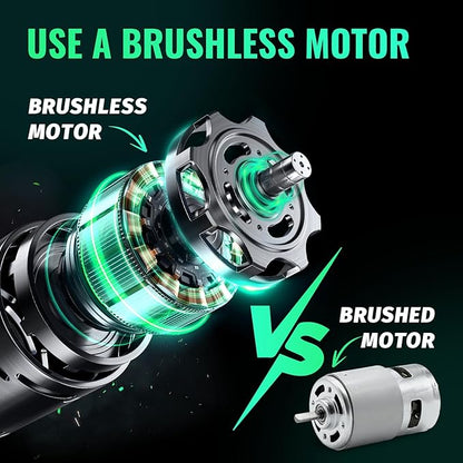Mini Chainsaw 8inch, Chainsaw Cordless w Automatic Oiler, Handheld Electric Power Chain Saw w Security Lock, Brushless Motor,Chainsaws for Wood/Trees Trimming (Green - 2 batteries, 8 INCH)
