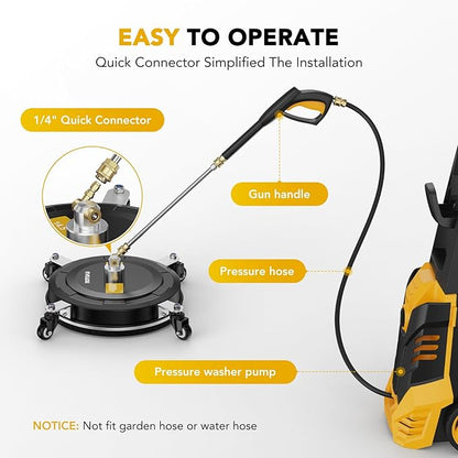 EVEAGE 14.5" Pressure Washer Surface Cleaner, Upgraded Stainless Steel Pressure Washer Accessories with 4 Weels & 1/4" Quick Connector, 4,000 PSI Power Washer for Driveways Sidewalks Patios Cleaning